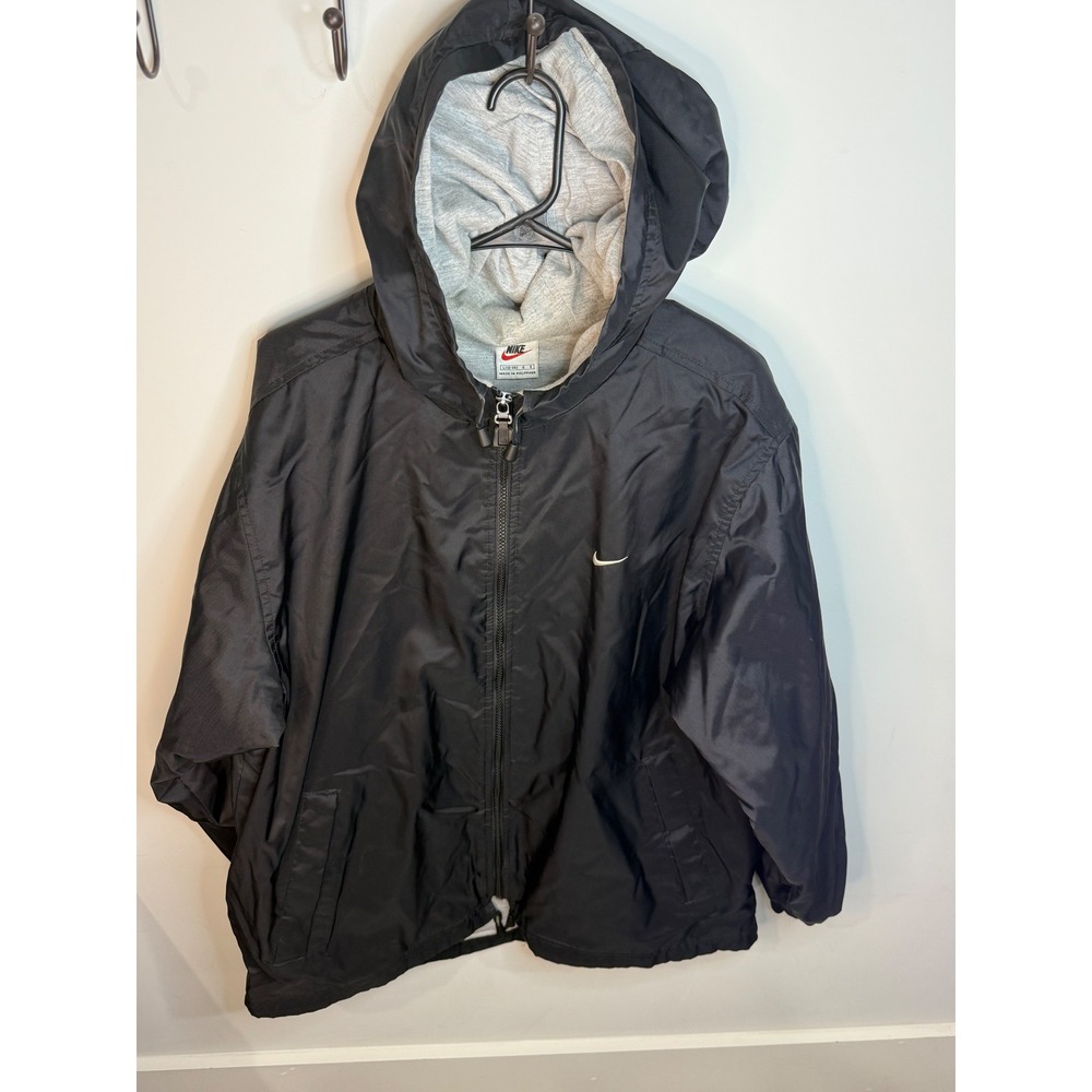 Vintage Nike Windbreaker Jacket Full Zip Black Hooded Mens Large (12-14)